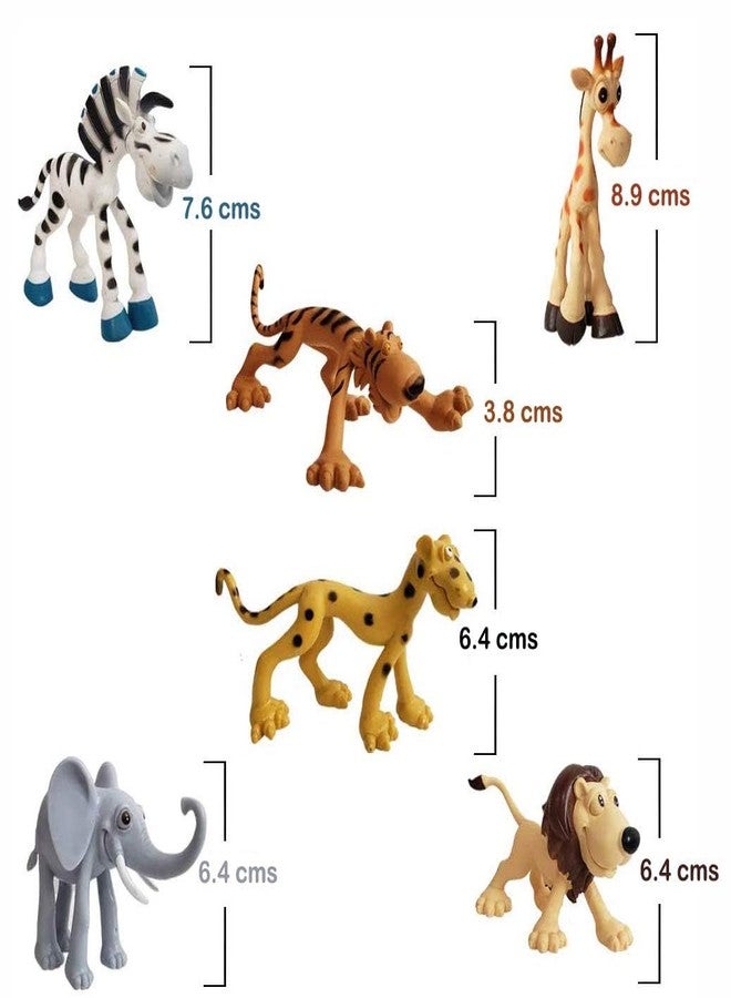 Mallexo مجموعة ألعاب حيوانات الغابة اللطيفة من ماليكسو، 6 قطع، للأطفال. مجسمات حيوانات كرتونية جذابة للبنات والأولاد. حيوانات برية من نوع سفاري: أسد، نمر، وفيل. مجسمات لامعة. هدية مثالية لأعياد الميلاد. - Image 4